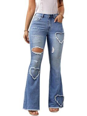 High-Waisted Bell Bottom Jeans for Women | Stretchy Ripped Flare Denim Pants
